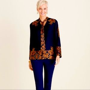 chico’s paisley dot print top tunic with tie neck navy sz 4